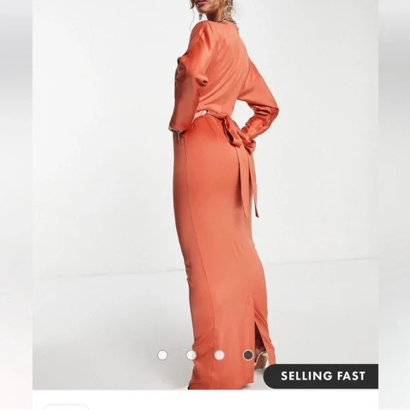 ASOS Rust Orange Satin Wrap Dress - Picture 2 of 11